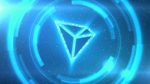 Blue TRON symbol on space background with HUD elements. Seamless loop. Stock Footage 118019415