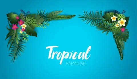 Blue tropical frame Stock Illustration