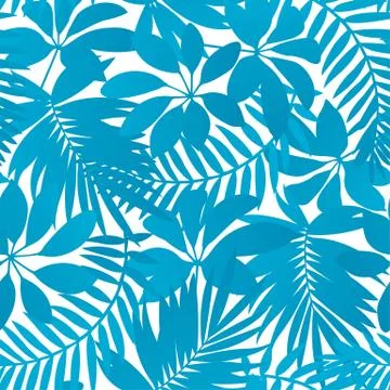 Blue tropical leaves seamless pattern Stock Illustration