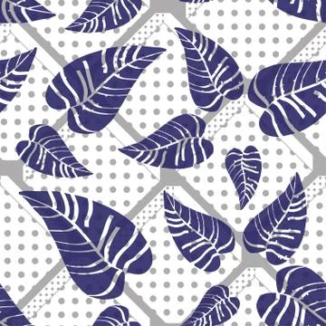Blue tropical leaves seamless pattern. Wrapping paper, fabric print texture. Stock Illustration