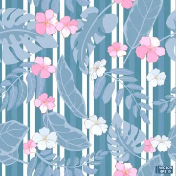 Blue tropical leaves, seamless pattern. イラスト素材