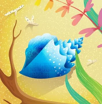 Blue tropical seashell or conch shell on the beach Stock Illustration