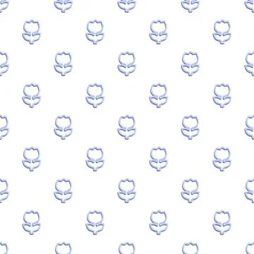 Blue tulip outline seamless pattern on white background 스톡 일러스트