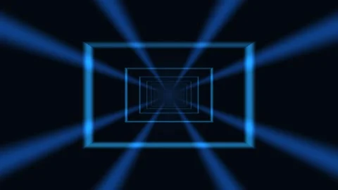 Blue tunnel with glowing lines and shapes in motion graphic design Stock Footage 345004629
