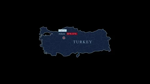 Blue turkey map with ankara city and coordinates, Stock Footage 284464673