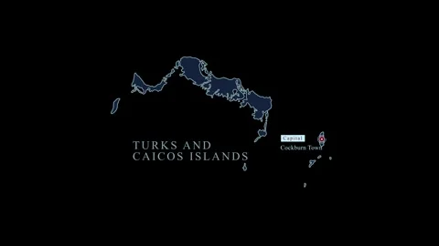 Blue turks and caicos map with cockburn town city and coordinates, Stock Footage 284464699