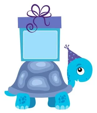 Blue turtle with gift Stock Illustration