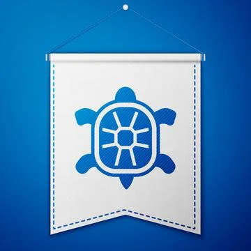 Blue Turtle icon isolated on blue background. White pennant template. Vector Stock Illustration