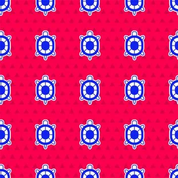 Blue Turtle icon isolated seamless pattern on red background. Vector Stock Illustration