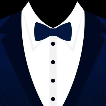 Blue tuxedo suit with geometric pattern and tied bow. Blue festive tuxedo Illustrazione stock