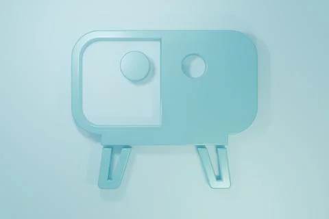 Blue TV table stand icon isolated on blue background. Minimalism concept. 3.. Stock Illustration