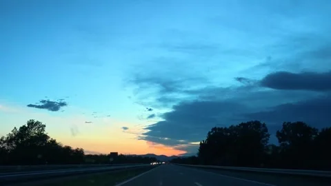 Blue twilight sky over highway. Mount Rtanj Area, Serbia Stock Footage 340899047