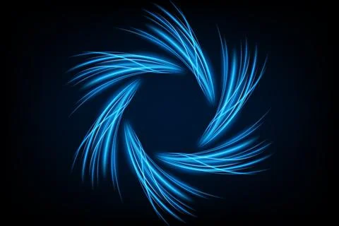Blue Twirl Light Circle Effect on Dark Background, Vector Illustration Stock Illustration