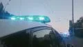 Blue twirling lights of police car, city road accident, crime scene, emergency 4k or 4k+ Resolution