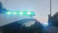 Blue twirling lights of police car, city road accident, crime scene, emergency HD Footage
