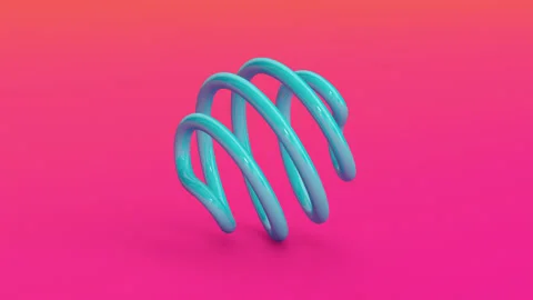 Blue twisted ring. Pink background. Abstract animation, 3d render. Stock Footage 131453414