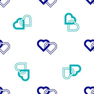 Blue Two Linked Hearts icon isolated seamless pattern on white background. Ro イラスト素材