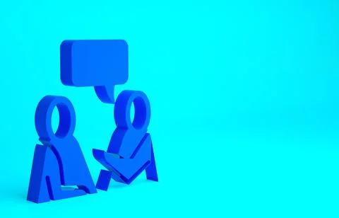 Blue Two sitting men talking icon isolated on blue background. Speech bubble  Stock Illustration