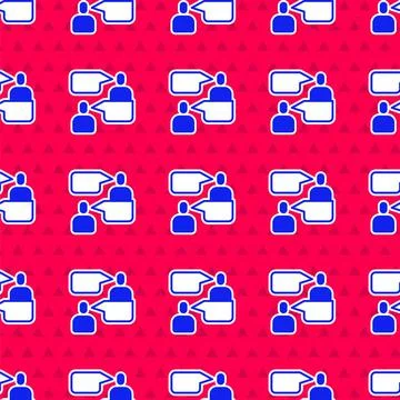 Blue Two sitting men talking icon isolated seamless pattern on red background Illustrazione stock
