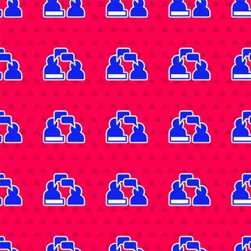 Blue Two sitting men talking icon isolated seamless pattern on red background Illustrazione stock