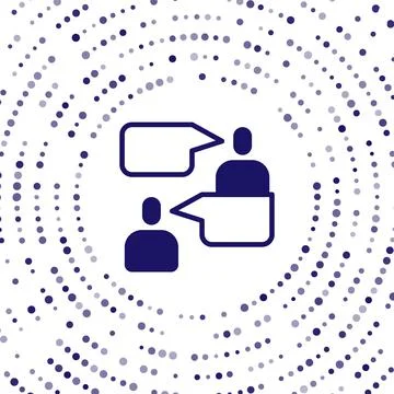 Blue Two sitting men talking icon isolated on white background. Speech bubble Stock Illustration
