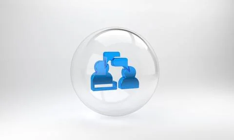 Blue Two sitting men talking icon isolated on grey background. Speech bubble  Stock Illustration