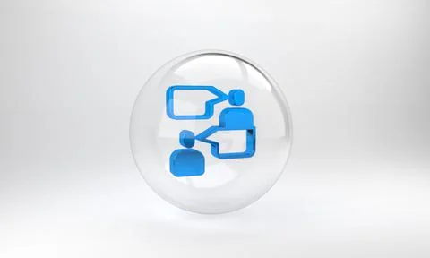 Blue Two sitting men talking icon isolated on grey background. Speech bubble  Stock Illustration