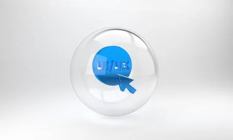 Blue UI or UX design icon isolated on grey background. Glass circle button. 3 Stock Illustration