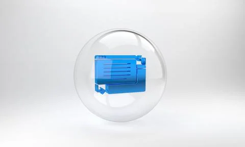 Blue UI or UX design icon isolated on grey background. Glass circle button. 3 Stock Illustration