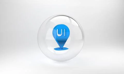 Blue UI or UX design icon isolated on grey background. Glass circle button. 3 Stock Illustration