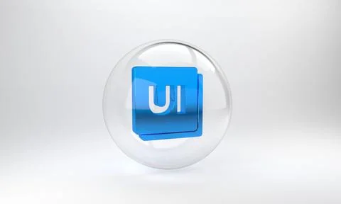 Blue UI or UX design icon isolated on grey background. Glass circle button. 3 Stock Illustration