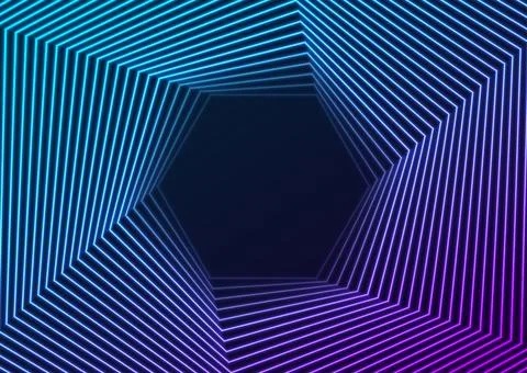 Blue ultraviolet laser hexagonal lines abstract hi-tech background Illustrazione stock
