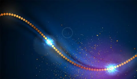 Blue ultraviolet shiny background with glowing golden dots and particles Stock Illustration