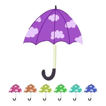 Blue umbrella featuring cloud pattern protecting from rain graphic Stock Illustration