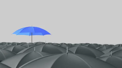 Blue umbrella standing out from crowd mass concept Stock Footage 49093952