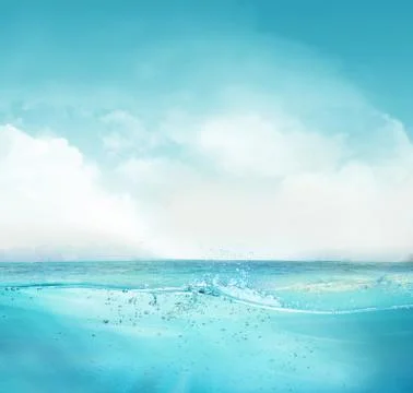 Blue under water waves and bubbles sky scene background Stock Photos