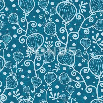 Blue underwater abstract plants seamless pattern background Stock Illustration