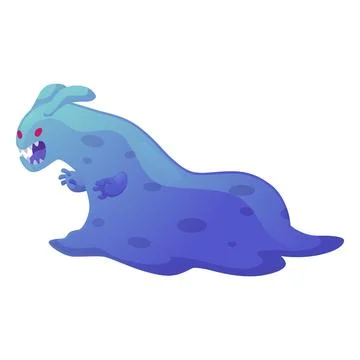 Blue underwater monster flat vector icon, slimy creature, creepy jaws and red Stock Illustration