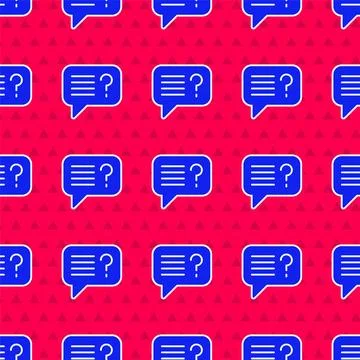 Blue Unknown search icon isolated seamless pattern on red background. Magni.. Stock Illustration
