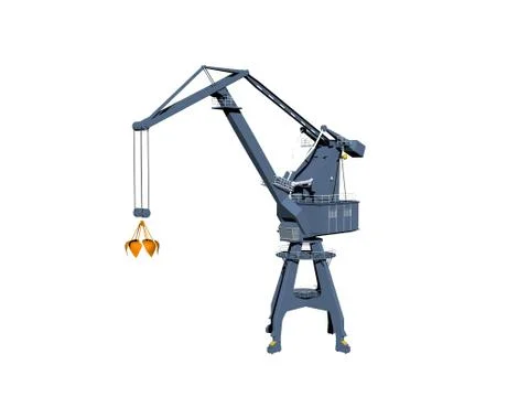 Blue unloading crane at the port with hooks Stock Illustration