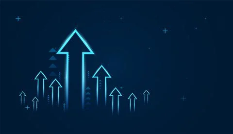 Blue upward arrow alongside increasing numerical values, visually represent.. Stock Illustration