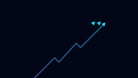 Blue Upward Trending Arrow Line Animation on Dark Grid Background Stock Footage 346470594