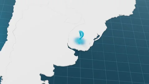 Blue Uruguay 3d map with pointer pin surrounded with other countries in white Stock Footage 317192878