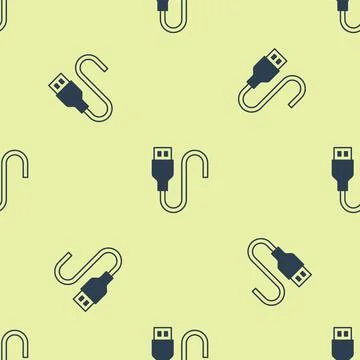 Blue USB cable cord icon isolated seamless pattern on yellow background Stock Illustration