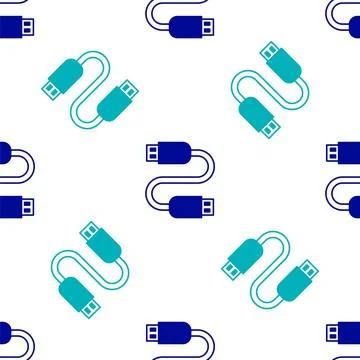 Blue USB cable cord icon isolated seamless pattern on white background Illustrazione stock