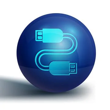 Blue USB cable cord icon isolated on white background. Connectors and sockets Illustrazione stock