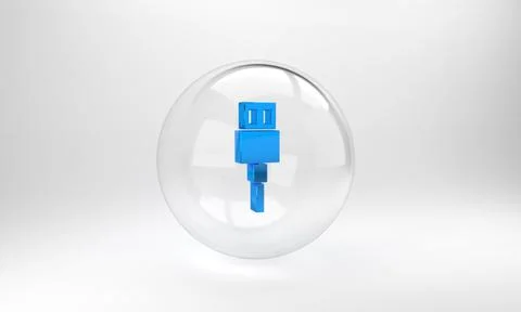 Blue USB cable cord icon isolated on grey background. Connectors and sockets  Illustrazione stock