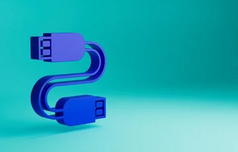 Blue USB cable cord icon isolated on blue background. Connectors and sockets for Stock Illustration