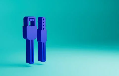 Blue USB cable cord icon isolated on blue background. Connectors and sockets for Stock Illustration
