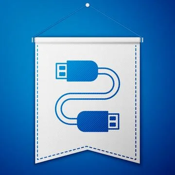 Blue USB cable cord icon isolated on blue background. Connectors and sockets  Stock Illustration